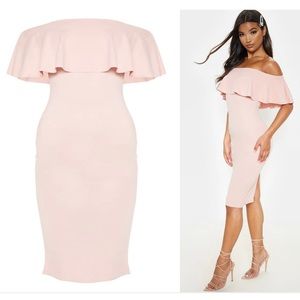 Celinea Blush Bardot Frill Midi Dress
